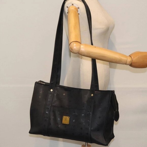 MCM Vicetos Logogram Tote Bag PVC Black Auth 88208 - Picture 3 of 16